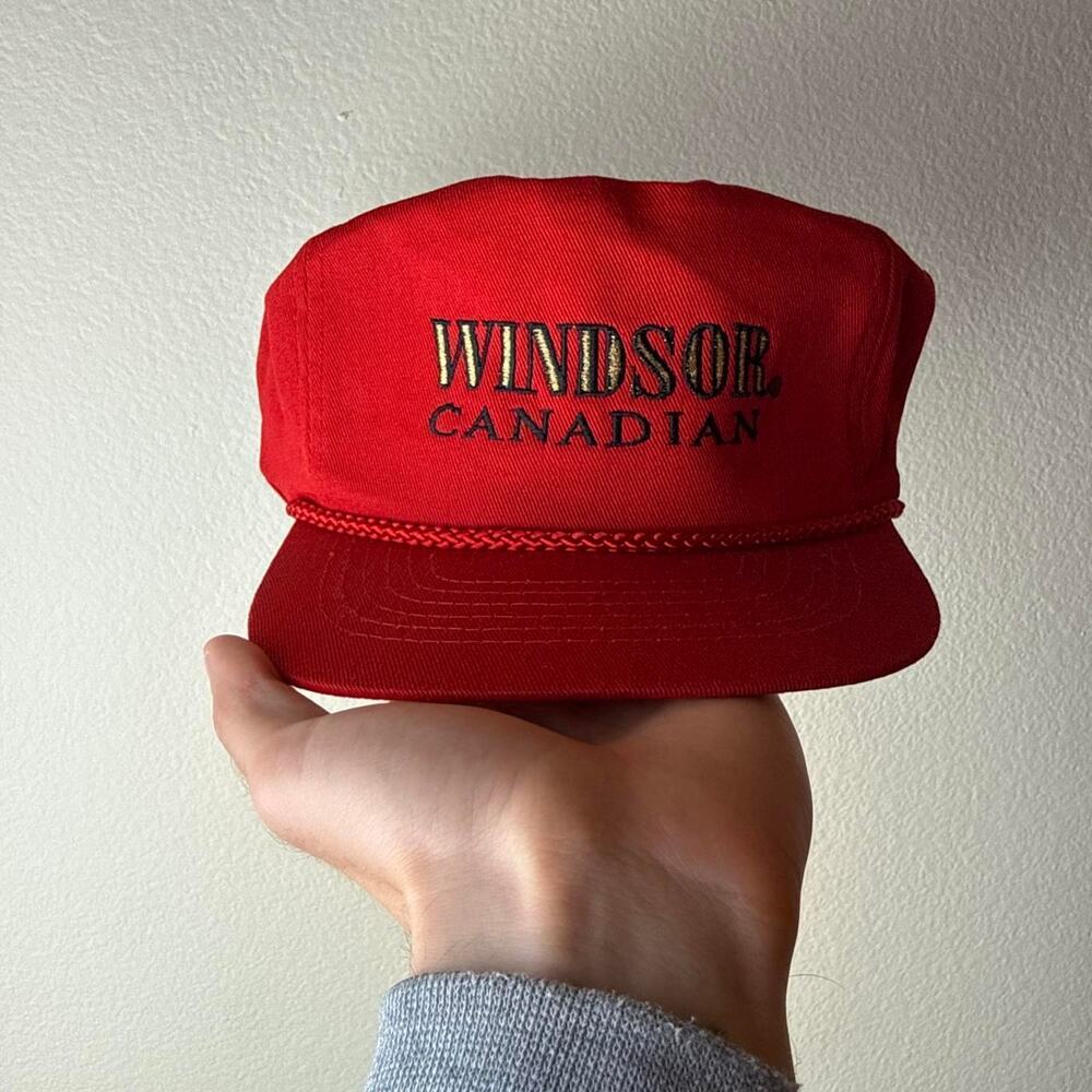 Red Vintage 1990s Windsor Canadian Snapback Cap with Embroidered Text
